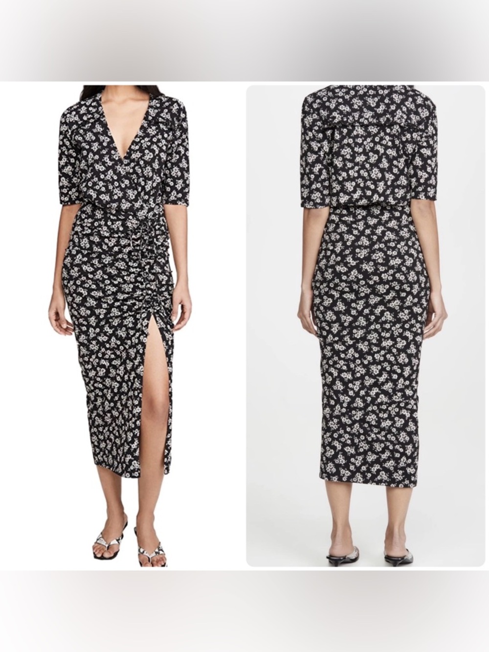 Veronica Beard Jeans Mariposa Floral Short Sleeves Ruched Midi Dress Size S